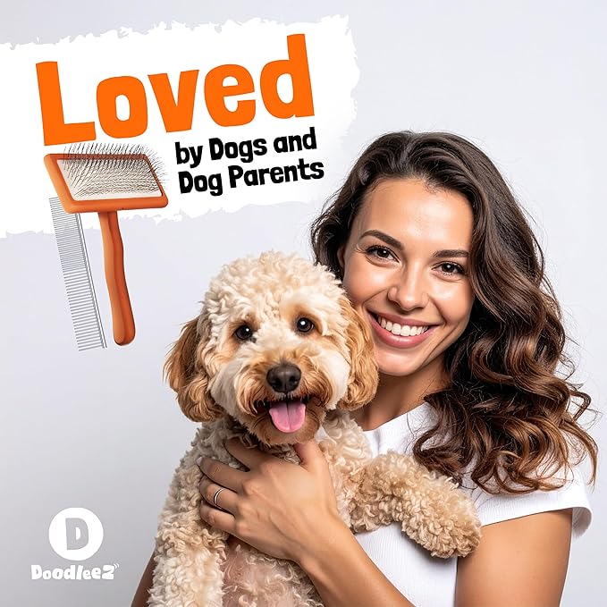 Doodle Brush for Dogs - Goldendoodle Brush with Poodle Comb and Cases Included - Goldendoodle Must Haves Grooming Tools - Designed for Doodles, Labradoodles, Bernedoodles - Medium - Orange