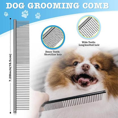 Dream Reach Dog Grooming Scissors - 7 Inch Professional 6 in 1 Pet Grooming Kit Sharp and Durable Shears Set Thinning, Chunker, Straight, Curved Shears and Comb for Dog Cat Pet, Black