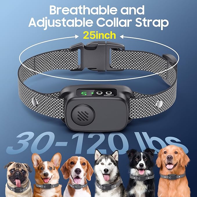 Bark Collar, Dog Bark Collar for Large Medium Dogs 30-120lbs, Automatic Waterproof Barking Collar with Beep Vibration and 5 Adjustable Sensitivity (Black)