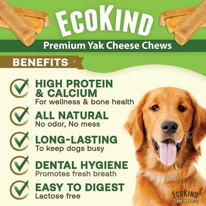 EcoKind Premium Gold Yak Cheese Himalayan Dog Chews, Dog Treats Large Breed, All Natural, High Protein Dog Chew, Cheese, Large - 3 Chews