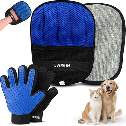 LVGSUN 3-in-1-Pet Hair Remover Gloves for Cats & Dogs, Grooming & Deshedding Mitt Set – 2 Gloves + Extra Pad, Reusable Fur Removal Tool for Shedding, Sofa, Clothes, Carpet & Car Interior