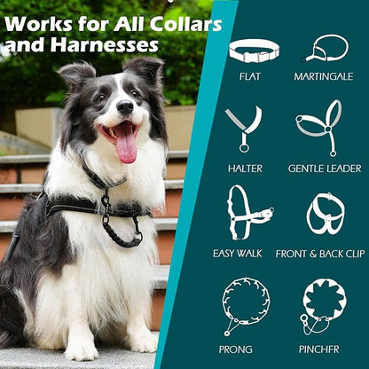 PetBonus Dog Collar Safety Clip, Handmade Backup Safety Strap for Dog Harness, Prong, Pinch Collar, Double Ended Clasp Leash Connector (Black)