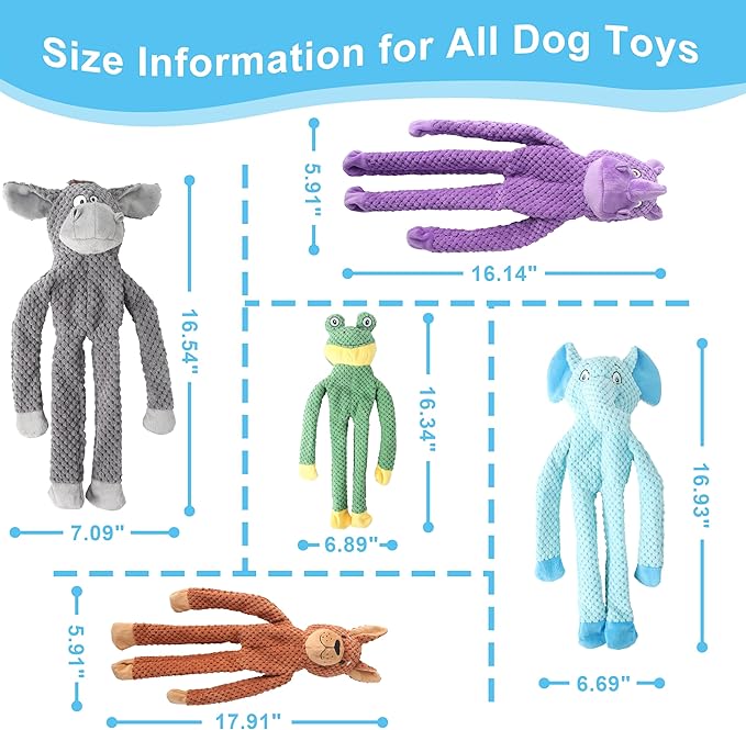 PELTEFLU Dog Squeak Toys for Small, Medium & Large Dogs, Durable Chew Toy for Teething and Chewing, Tough Interactive Puppy Toy, 5-Pack, for Dogs