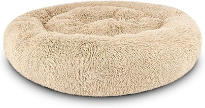 The Dog’s Bed Sound Sleep Donut Dog Bed, Large Dog Beige Fur Calming Nest Bed, Veterinary Approved