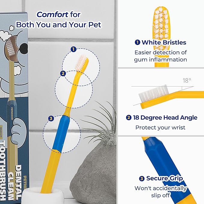 PETHROOM Pet Toothbrush | Dogs and Cats Teeth Brushing Cleaning Tooth Care | Soft Bristle Cleaning Toothbrush for Dog Puppy Cat, Removing Old Plaque and Tartar (Medium)