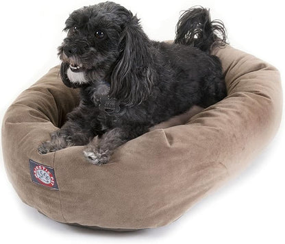 Majestic Pet 24 Inch Suede Calming Dog Bed Washable 24x19x7 (Inch) – Cozy Soft Round Donut Dog Bed with Spine Support for Dogs to Rest Their Head - Pet Bed Small – Stone