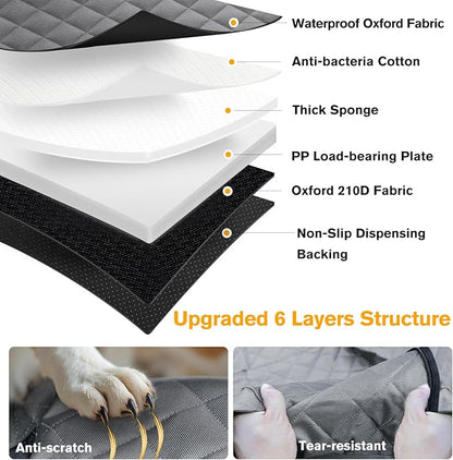 PETICON Back Seat Extender for Dogs, Hard Bottom Dog Car Seat Cover - Supports 400lbs, Rear Seat Pet Cover with Mesh Window, Waterproof Dog Hammock for Car SUV and Trucks