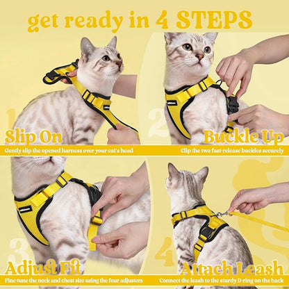 rabbitgoo Cat Harness and Leash for Walking, Escape Proof Soft Adjustable Vest Harnesses for Cats, Easy Control Breathable Reflective Strips Jacket, Yellow, XS