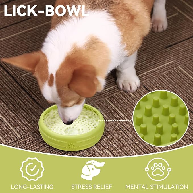 Dog Lick Bowl, Animire Freeze Lick Mat for Dogs, Non-Slip Slow Feeder Licking Bowl Enrichment Treat for Distraction Anxiety Relief, Food Grade Silicone, Dishwasher Safe(Green,S)