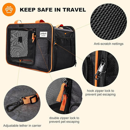 Pidipiti 20 x 14 x 14 Expandable cat car Travel Carrier for 1 Small-Medium cat,with a Portable Leakproof Small cat Litter Box