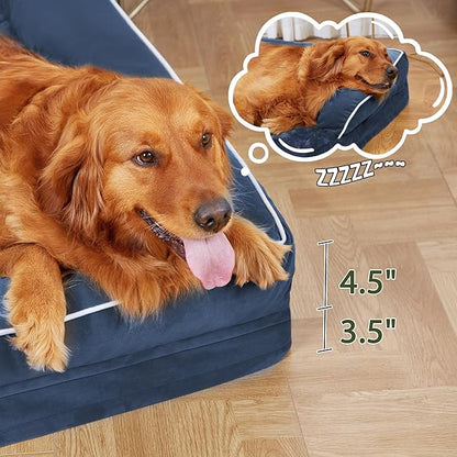 Casa Paw Orthopedic Dog Beds for Large Sized Dogs, Waterproof Egg Crate Foam Large Dog Couch Beds with Comfy Bolster 36x27Inch, Washable Pet Beds with Removable Cover and Nonskid Bottom, Navy Blue
