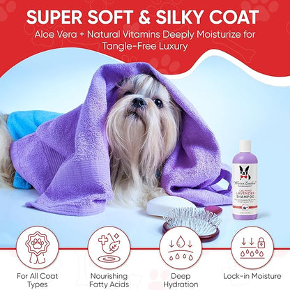 Warren London Calming Lavender Dog Shampoo | Softening Aloe Vera & Essential Oils for Dogs | Leaves Coat Silky & Smelling Amazing | Gentle & Soap-Free | Made in USA – 17 oz