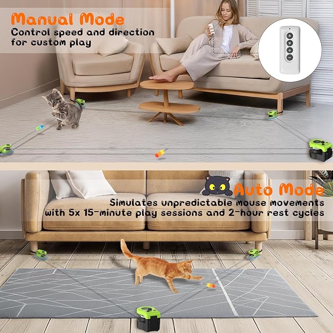 ITSHINY Interactive Cat Toy for Indoor - Automatic Cat Treadmill with Remote Control, 3 Speeds, Quiet Motor | Indoor Chase Hunting Feather Cat Gift for Fitness, Playtime & Energy Release (Green)
