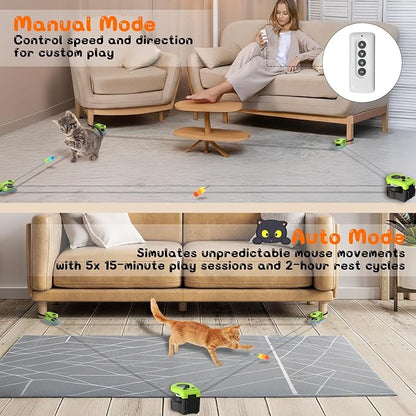 ITSHINY Interactive Cat Toy for Indoor - Automatic Cat Treadmill with Remote Control, 3 Speeds, Quiet Motor | Indoor Chase Hunting Feather Cat Gift for Fitness, Playtime & Energy Release (Green)