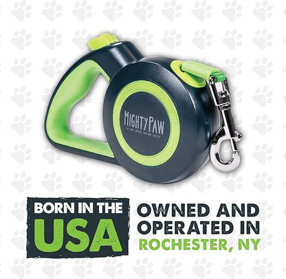 Mighty Paw Retractable Dog Leash 2.0 - Auto-Locking Button for The Control When You Need - Stainless Steel Coil for Smooth Retraction - Super Reflective Ring for Nighttime Visibility - No More Tangle