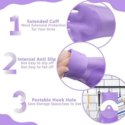 Pet Grooming Gloves—Heat Resistant Dog Washing Gloves with High-Density Teeth, Dog Bath Scrubber with Enhanced Five Finger Design, Silicone Gloves for Dogs and Cats Bathing, Massage (Purple)