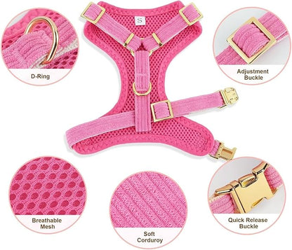 Didog Cute Small Dog Harness Collar and Leash Set with Bowtie, Breathable Soft Mesh Padded Puppy Harness, Dog Harness for Small Dogs Daily Walks Parties, Holiday Gatherings & Gifts, Hot Pink, S