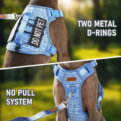 Heavy Duty Dog Harness for Large Dogs No Pull Adjustable Vest Harness with Handle Reflective K9 Military Service Puppy Vest for Walking Hiking Training, Blue Ethnic, XL