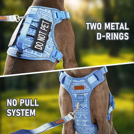 Heavy Duty Dog Harness for Large Dogs No Pull Adjustable Vest Harness with Handle Reflective K9 Military Service Puppy Vest for Walking Hiking Training, Blue Ethnic, XL