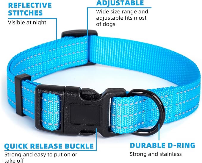 Mile High Life Dog Collar | Nylon Reflective Dog Collars | Light Weight Puppy Collars | Dark Blue Dog Collars for Medium Dogs (Dark Blue, Medium)