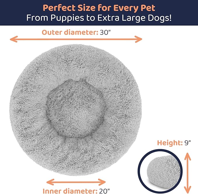 Donut Dog Bed - Premium Comfort for Anxiety Relief - Fluffy & Calming Design with Ultra-Plush Support | Cozy Round Dog Bed with Super Soft Circle Style (Grey, Medium)
