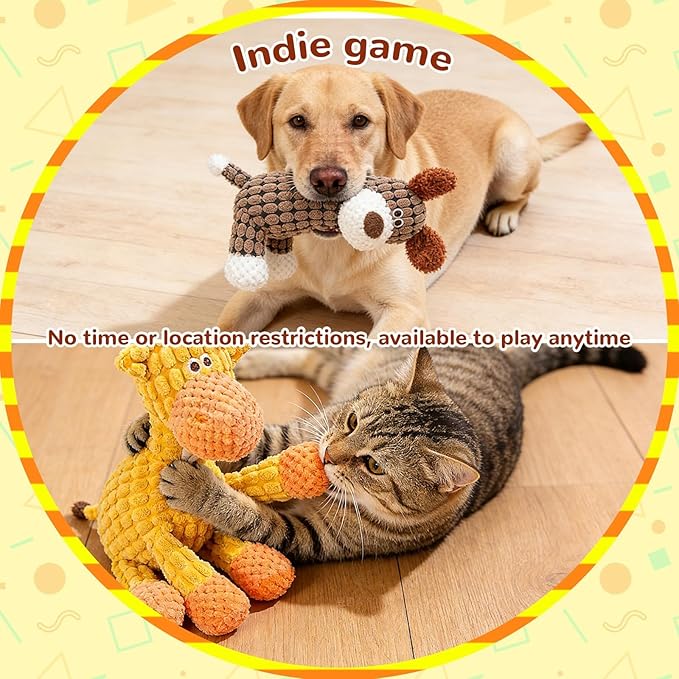 2026 New Durable Plush Dog Toys for Aggressive Chewers, Indestructible Dog Toy, Squeaky Chew Toy for Small Medium Large Dogs Puppy Teething Toys (Brown+Orang)