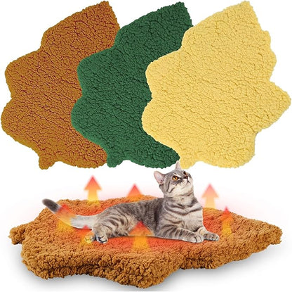 BrightRow 3 Pack Self Warming Pet Bed Leaf Shape Self Heating Cat Dog Mat Washable Thermal Sleeping Pad for Indoor Outdoor Hedgehog, Bunny, Sugar Glider, Rat, Chinchilla(Mixed Colors,Medium-18 x24)
