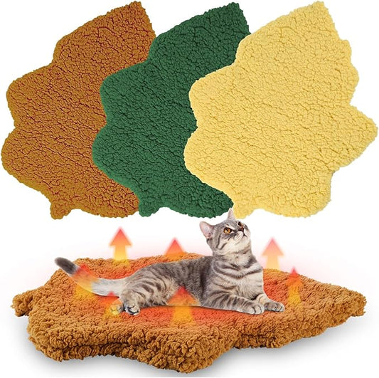 BrightRow 3 Pack Self Warming Pet Bed Leaf Shape Self Heating Cat Dog Mat Washable Thermal Sleeping Pad for Indoor Outdoor Hedgehog, Bunny, Sugar Glider, Rat, Chinchilla(Mixed Colors,Medium-18 x24)
