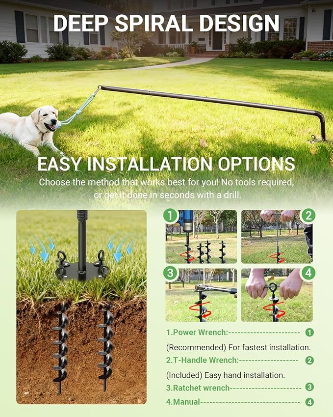 Tether Tug Outdoor Dog Toy, 31"-78" Tug of War Dog Toy with Safety Pole Cover, 3 Replaceable Ropes & Spiral Ground Anchor - 4 Durable Spring Pole Interactive Pull Toy for Large Medium Small Dog