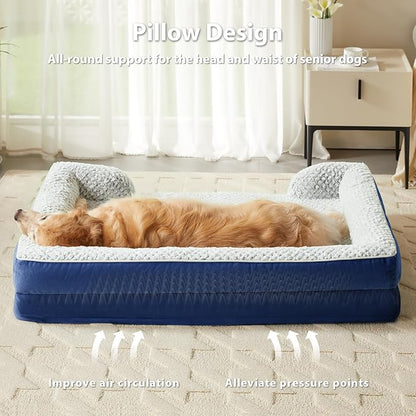 Orthopedic Dog Bed for Extra Large Dogs, Egg Crate Foam Bed for Extra Large Dogs, Equipped with Removable Waterproof Pillow Cover and Anti-Slip Bottom, Pet Bed