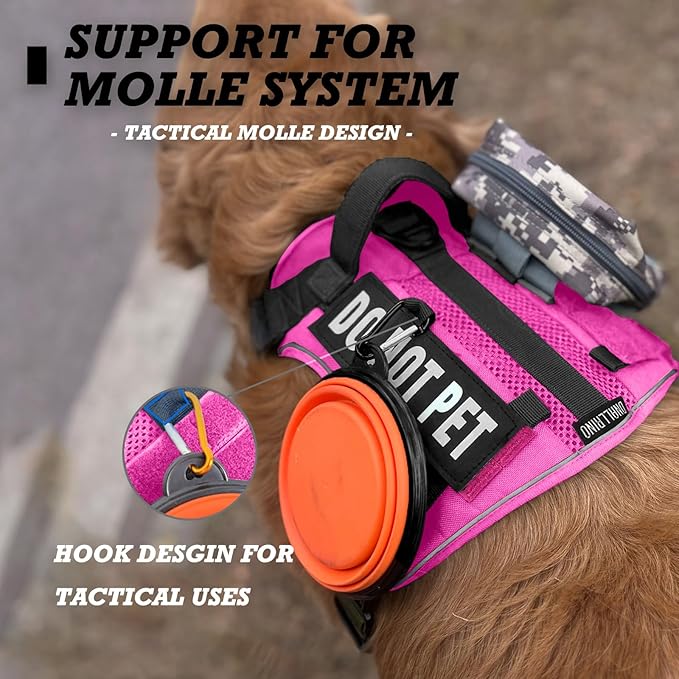 Tactical Dog Harness for Large and XL Breeds, Air Dog Vest No Pull with Reflective Do Not Pet Patches, Breathable Dog Molle Vests for Training Walking Hunting Pink