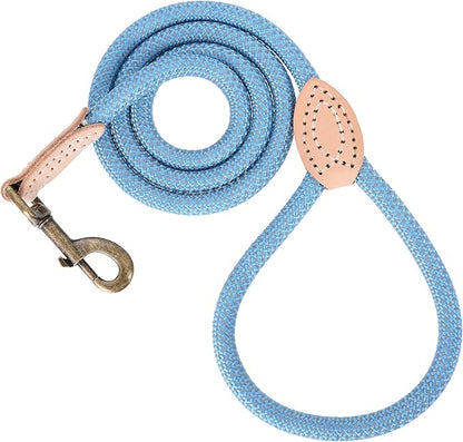 Mile High Life Reflective Dog Leash - Strong Nylon Rope for Training Small, Medium, Large Dogs - Heavy Duty Climbing Rope With Leather Tip (Green, 72 Inch)