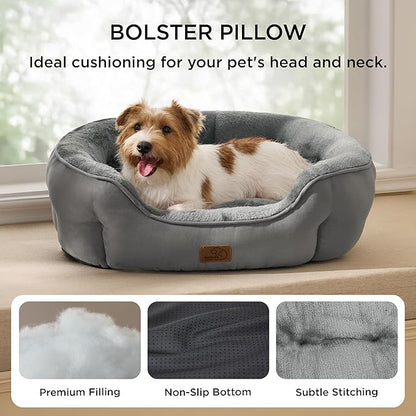 Bedsure Dog Bed for Medium Dogs - Round Washable Medium Pet Bed, Anti-Slip Donut Fluffy Plush Indoor Fur Cat Bed, 28 inches, Grey