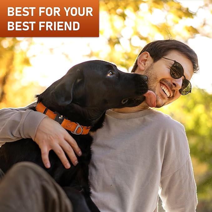 NexaPaw Biothane Dog Collar with Cobra Buckle - Made in USA - QR Code Dog Tag ID Included - Adjustable Heavy Duty Dog Collars for Medium Large Dogs - Waterproof Military Grade Tactical (3/4", Orange)