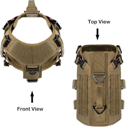 ICEFANG GN3 Tactical Dog Harness with 6X Buckle,Dog Molle Vest with Handle,3/4 Body Coverage,Hook and Loop Panel for ID Patch,No Pulling Front Clip (XL (32"-40" Girth), Coyote Brown)