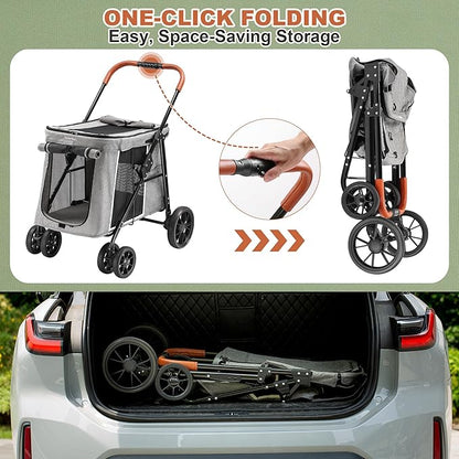 AOPEC Medium Dog Stroller, Dual Entry One-Touch Folding,Small and Medium Pet Stroller,360° Rotating Front Wheels,70 lbs Weight Capacity for Outdoor Travel and Elderly Dogs - Gray