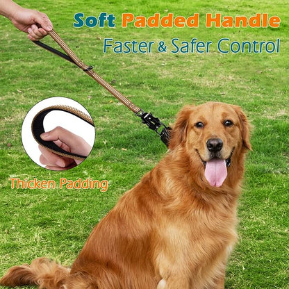 PetBonus Heavy Duty Short Dog Leash, 18 Inch Nylon Traffic Leash with Quick Release Clip, Comfortable Padded Handle, Reflective Training Lead for Medium Large Dogs (Brown, 18")