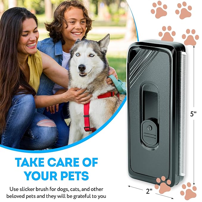 PUREVACY Black Self Cleaning Slicker Brush. Cat Brush with Release Button. Self Cleaning Dog Brush for Long Haired Dogs and Short Haired with Sturdy Case, Blades. Pet Grooming Brush for Dogs Shedding