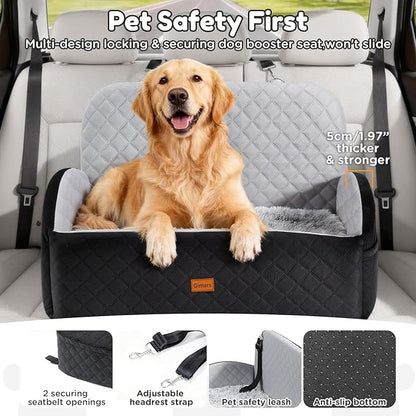 Gimars Reversible Dog Car Seat with Long & Short Plush Seat Cushion for Small/Medium Dogs Up to 60lbs, Detachable Washable Anti-Slip Dog Booster Seat with 5.1'' 28D Egg-Crate Foam, Safety Belt, L