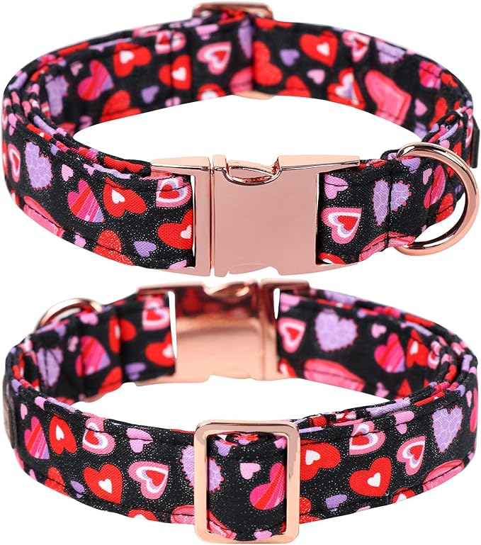 Lionet Paws Valentines Dog Collar Bowtie, Dog Bowtie Collar with Metal Buckle for Dogs, Adjustable Fabric Black Black Dogs Collars Girl Boy, XS, Neck 8-12 in