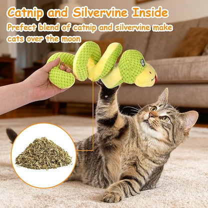 Retro Shaw Cat Toys, 14 Inches Crinkle Snake Cat Toy with Catnip & Silvervine - Interactive Chew Toy for Cats, Realistic Stuff Snake for Biting & Play, Suitable for Large-Breed Cats