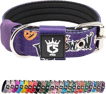 TSPRO Tactical Dog Collar 1.25 Inch Wide Thick Dog Collars with Heavy Duty Metal Buckle, Durable, Strong, Adjustable for Small Dogs (Halloween Purple S)