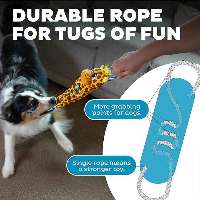 Outward Hound Ropiez Rope Interactive Dog Tug Toy for Tugging Squeaky Fun, Giraffe, Yellow, Small