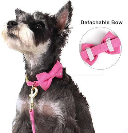 Beirui Adorable Small Dog Harness Collar Leash Set,Cute Puppy Harness with 3 Bows for XS Dogs,Yorkie,Adjustable Step-in Vest for Walking,Parties&Holiday Outfits(Hot Pink,XS)