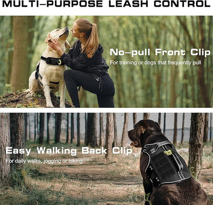 Dog Harness for Large Dogs Heavy Duty, No Pull Tactical Dog Harness with Molle System, Easy On and Off Service Dog Vest, Breathable Padded, Adjustable Reflective Pet Vest for Walking Hiking Training