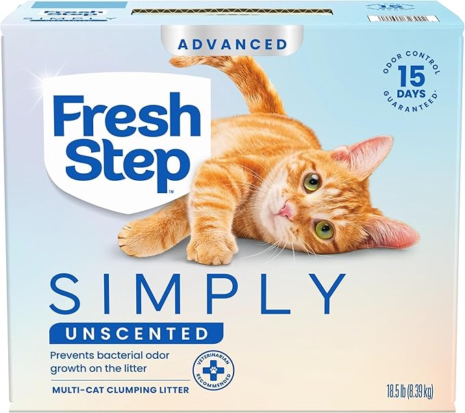 Fresh Step Advanced Simply Unscented Clumping Litter, Fresh Step Unscented Cat Litter Fights Odor on Contact, 18.5 lb. Box