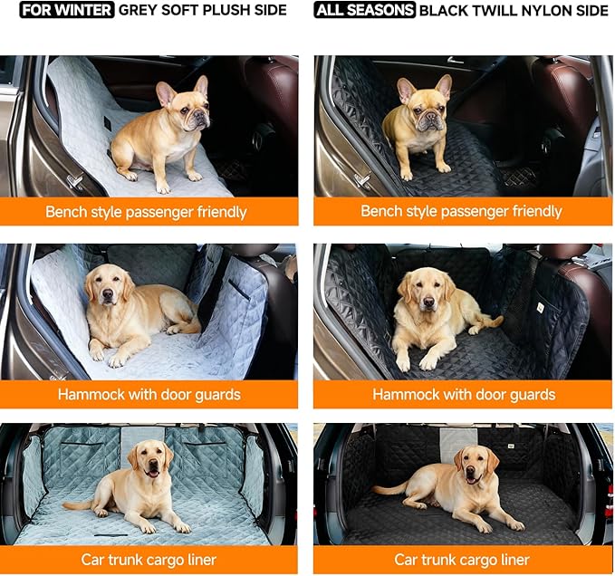 PETTALK Deluxe Dual Side Dog Car Seat Cover for Back Seat, Waterproof, Reversible Large Dog Car Seat Hammock, Back Seat Pet Cover for Dogs/Cats, Car Seat Protector, for Cars SUVs Trucks,All Seasons