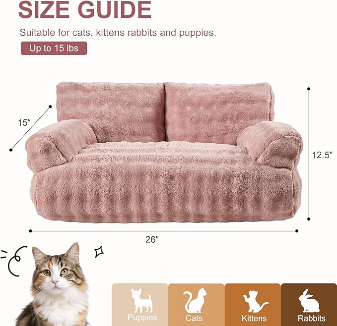 Yaning Cat Couch Bed, Cute Soft Pet Sofa for Indoor Cats Kittens Puppies with Removable Washable Cover, 26"x15", Dusty Pink