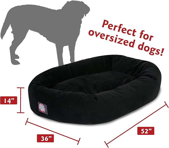 Majestic Pet 52 Inch Suede Calming Dog Bed Washable 52x35x11 (Inch) – Cozy Soft Round Donut Dog Bed with Spine Support for Dogs to Rest Their Head - Pet Bed X- Large – Black
