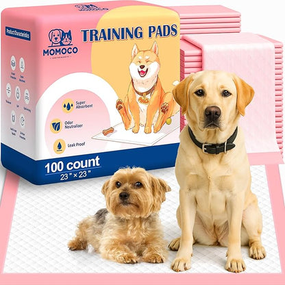 MoMoCo Puppy Pads, 23"x23"-100 Count Pet Pee Pads, Super Absorbent Disposable Dog Training Pads , Leak-Proof, Quick-Drying Potty Pads for Dogs Puppies